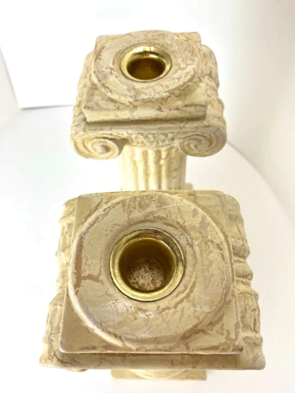 Set of 2 Vintage Greek Column Candlesticks in Aged Neutral Finish - Picture 5 of 10